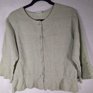 Habitat Sage Green Ruffle Hem Linen Blouse